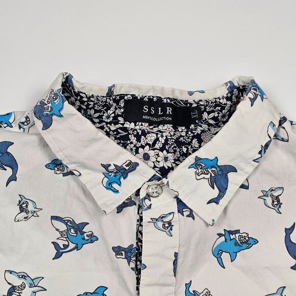 SSLR Men's Extra Large (XL) Casual Button Down Shark Print Hawaiian Party Shirt - Picture 7 of 10